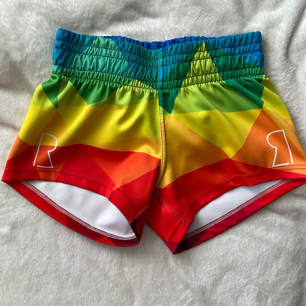 {Ruggette} Geo Rainbow Print Rugby Shorts